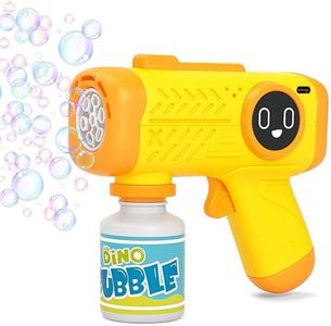 VGRASSP Rechargeable Bubble Maker Toy Gun for Kids with Soap Solution Bottle, Type-C Charging Cable and Lights - Indoor and Outdoor Bubble Machine Toy Gift - Color As Per Stock