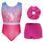 Aosva Gymnastics Leotards for Small Girls One-piece Sparkle Colorful Rainbow Dancing Athletic Leotards with Shorts 7-8Years