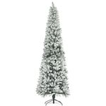 HOMCOM 9ft Tall Pencil Christmas Tree, Artificial Flocked Christmas Tree with 1277 Branch Tips and Steel Base, Holiday Décor for Home Office, Green