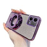 IMEIKONST Glitter Case for Motorola Moto G54 5G, Electroplate Flash Shell for Girls Women Ring Stand Function Camera Protector Shockproof Transparent TPU Cover for Moto G54 5G. Purple DS1