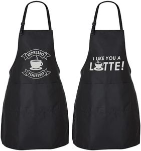 Zulay 2-Pack Funny Aprons for Men & Women - Kitchen Aprons with Adjustable Neck Strap & 2 Large Pockets - Waterproof Aprons for Cooking, Baking Grilling, BBQ - Couple Gifts, Gag Gifts (Coffee Puns)