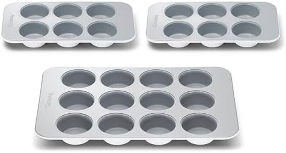 Caraway Nonstick Ceramic Muffin Pan Set - 2x 6 Cup & 1x 12 Cup – Non-Toxic, PTFE & PFOA Free – Aluminized Steel Core – For Baking Cupcakes, Muffins & More - White