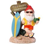 WINBST Gnome Statue, Weatherproof Garden Gnomes with 5 Oclock Somewhere Signs, Surfboard, Tropical for Outdoor Garden Decoration, 10 x 6.5 x 14.5 cm