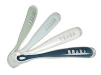 BEABA Silicone Baby Spoons, The Original Baby Silicone Spoons, Baby Feeding Set, Soft Baby Utensils, Gum Friendly Baby Spoon, BPA Lead Phthalate and Plastic Free, Great Gift Set (4 Pack), Rain