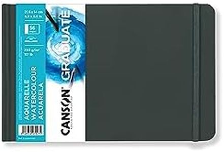 CANSON Graduate Book Aquarelle - Carnet cousu 56 pages - Double Face : Grain Fin et Grain léger - 21,6 x 14 cm - 250g/m² - Blanc
