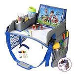 Kids Travel Car Seat Tray - Travel Lap Desk Accessory with Dry Erase Board for Your Child's Rides and Flights - it's a Collapsible Organizer that Keeps Children Entertained Holding Their Toys (Blue)