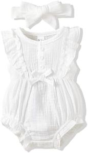 Renotemy Newborn Baby Girl Romper Cotton Linen Infant Summer Clothes Baby Girl Newborn Essentials NewBorn Clothes Shower Gifts Baptism Girls White Jumpsuit