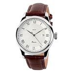 Yapeach Business Men's Quartz Wristwatches Roman Numeral Leather Band Casual Water Resist Analog Watches Waterproof Calendar Date Light Simple Wrist Watches Dad Fathers Gifts (Brown/Silver)