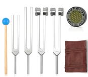 Tuning Forks for Healing Set – Includes 128Hz, 136Hz, 256Hz, 384Hz & Activator, Portable in Red Leather Pouch – Medical Grade Sound Healing Instruments for Chakra, Yoga, and Meditation