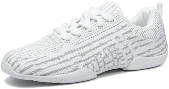 FUQIAO Girls Cheer Shoes White Cheerleading Lightweight Sneakers Kids Athletic Training Dancing Shoes, White 7 Women