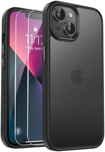 Kmofizle Funda para iPhone 13 / iPhone 14 con 2 Piezas Protector de Pantalla Cristal Templado, Protección contra Caídas Grado Militar Antigolpes, Fina Carcasa Translúcida Mate Trasera, Negro