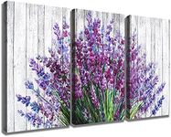 Purple Wall Art Rustic Lavender Wall Decor Vintage Farmhouse Purple Bathroom Floral Posters Bedroom Canvas Prints Pictures Lilac Flower Painting for Living Room Kitchen Home Decorations 12x16" 3 Piece