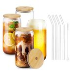 Aktnil Can Shaped Glass 540 ml - Drinking Glass with Bamboo Lids,Sealing Ring,Glass Straw&Cleaning Brush-Temperature Resistant Glass Tumbler Cups for Beer,Coffee,Smoothie,Cocktail,Whiskey (2)