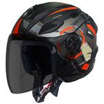 Steelbird SBA-6 7 Wings Gravity Open Face ABS ISI Certified Helmet (Medium 580 mm, Matt Black Orange Helmet Fitted with Clear Visor and Extra Smoke Visor)