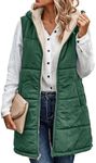 ECOWISH Womens Long Puffer Vest: Winter Casual Zip up Fleece Coat Sleeveless Lapel outerwear with Pockets Green X-Large