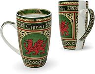 Royal Tara Set of 2 Wales Porcelain Coffee Mugs - Welsh Red Dragon Porcelain Cups with Irish Celtic Knots Design, Made of New Bone China 400ml/14fl oz