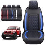 Aierxuan Front Seat Covers Compatible with Jeep Wrangler JK JL Custom Fit 2007-2025 2/4 Door Willys Sport High Altitude Unlimited Rubicon Truck Pickup Waterproof Leather (2 PCS Front, Black-Blue)