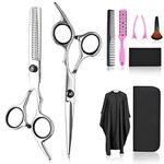 Hair Cutting Scissors Thinning Shears Set, Fcysy Professional 10 Pcs Sharp Barber Hair Cutting Kit Haircut Scissors Hairdressing Shears with Hair Sheers Accessories in Leather Case for Women Men Pet