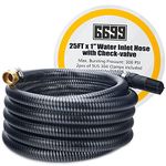 6699 Water Suction Hose 25FT Including Check Valve and NPT 1-inch Thread, Corrugated Pipe with Brass Adapter Easy to Use for Shallow Well Garden Sprinkler Pump…