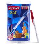 Reynolds 045 Ball Pen SET - 10 RED PENS WITH COMFORTABLE GRIP |RED BALL PENS FOR WRITING | PEN FOR STUDENTS & OFFICE STATIONERY | 0.7 mm TIP SIZE