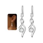 Silver Earrings for Women,925 Sterling Silver Drop Earrings with Cubic Zirconia│Hypoallergenic Linear Infinity Love Silver Dangle Earrings for Sensitive Ears│Earrings for Women Dangling Jewellery Gift