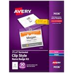 Avery Garment Friendly Clip Style Name Badges, 3 x 4 Inches, White, Side-Loading, Box of 50 (74536)