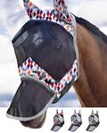 Harrison Howard CareMaster Horse Fly Mask Long Nose with Ears UV Protection for Horse-Tribal Rhombus(M; Cob)