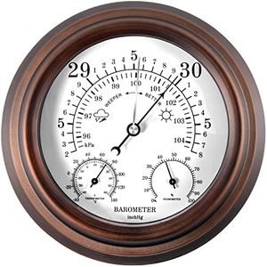 Lirches 8'' Barometer thermometer hygrometer - 3 in 1 Atmospheric Pressure Temperature Hygrometer Weather Station, Hanging Premium Steel Barometer for Home Wall, Fishing Boat, Baby Room, Office