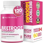 Nutrawave Organic Beetroot Capsules 1400mg – High Potency Nitric Oxide Booster for Energy, Heart & Brain Health – 120 Vegan, Non-GMO Beta Vulgaris Supplements – Raw Beet Root Powder with Vitamins & Antioxidants