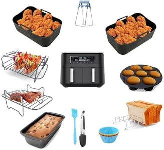 Air Fryer Accessories for Ninja Foodi Dual, AF300UK 7.6L, AF400UK 9.5L, SL400UK, Tower T17088 9L, Set of 11 Including Silicone Air Fryer Liners, Air Fryer Rack