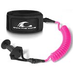 Own the Wave Premium Coiled Bodyboard Leash - 4' Boogie board Strap and Double Anti Rust Swivels with Triple Rail Saver - Ankle Strap (Bright Pink)