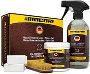 Macari Leather Care, 500 ml Balm + 500 ml Cleaner + 2 Sponges + Leather Brush, Beeswax Leather Cleaner Set for Couch, Car, Furniture, Jacket, Clothing, Sofa, Handbag, Shoes, Saddle, Leather Grease