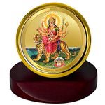 DIVINITI 24K Gold Plated Foil Goddess Durga Mata Photo Frame for Car Dashboard, Car Idol, Table Décor|Religious Pooja Prayer MCF 1C Gold Frame For Gift (5.5X5.0 cm)