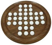 DIGSMORDEN Handmade Indian Round Wooden Game Board Gifts Set with Glass Marbles Solitaire (12-inch)