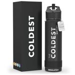 The Coldest Water Sports Water Bottle with Straw Lid Vacuum Insulated Stainless Steel Metal Thermos Bottles Reusable Leak Proof Flask for Sports Gym (Matte Black, 24 oz)