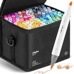 120-Color Alcohol Brush Marker Set, Ohuhu Dual Tip, Brush & Chisel, Sketch Marker, Alcohol-Based Art Markers w/ 1 Blender for Sketching, Adult Coloring Book, Calligraphy for Art Pen Gifts