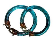 The Golden Cascade Surf Color Elephant Glass Kada for Women | Fancy Design Glass Kada's for Girls & Ladies (Hathi) (Surf, Extra Large 2.10)