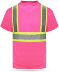 HYCOPROT High Vis Reflective T Shirt Short Sleeve Safety Mesh Quick Dry Shirts (Pink-ms, XXX-Large)