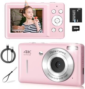 FHD 1080P Digital Camera for Kids, Vintage Digicam with 16X Zoom, Face Detect, Smile Capture, Anti Shake, Compact Point and Shoot Camera for Teens Pink