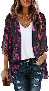 Women's Fall Clothes Dressy Casual Tops Kimono Cardigan Loose Cover Up Blouse Hawaiian Shirts (RoseFloral, M)