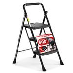 HBTower 3 Step Ladder, Folding Step Stool with Wide Anti-Slip Pedal, 500lbs Sturdy Steel Ladder, Convenient Handgrip, Lightweight, Portable Steel Step Stool, Black