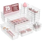 Vizgifin 25 PCS Drawer Organiser Set, 4 Sizes Versatile Drawer Divider Organisers Trays for Cosmetics, Jewelry, Dressers, Bathrooms, Kitchen Utensils and Office Desks