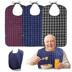 Roylvan Adult Bibs, 3 Pcs Washable Clothing Protector with Crumb Catcher for Eating, Reusable Waterproof Large Feeding Adult Bibs for Men Women Elderly Senior, Black/Red/Blue