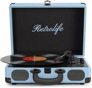 Retrolife® Vinyl Record Player with Speakers, Bluetooth Vinyl Player | Built-in Stereo Speakers; Bluetooth Input; RCA Line Out; Headphone Jack; Leather; Portable; 33/45/78 RPM; 7/10/12 in Vinyl