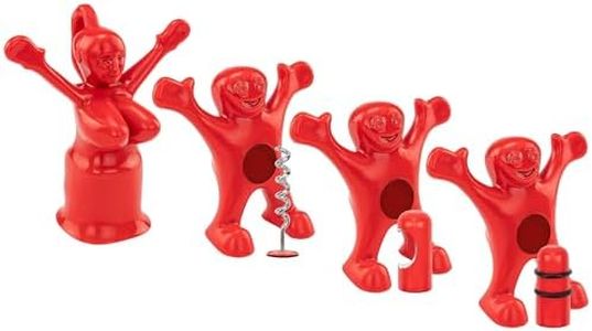 Sir Perky & Mr's Perky Ultimate Party Set: Wine Opener Corkscrew, Beer Bottle Opener, Mr's Perky Wine Stopper, and Beer Bottle Stopper - Funny Red Man Design - Novelty Gift Set for Wine and Beer Lovers, Durable Plastic, Pack of 4 Red