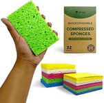 AIRNEX Biodegradable Compressed Cellulose Sponges - Pack of 32 Pop Up Natural Dish Sponges - Multicolor Non Scratch Sponges for Dishes - Heavy Duty Multipurpose, and Compostable Eco Friendly Sponges