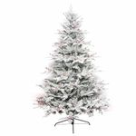 RUYICZB 9 Foot Snow Flocked Artificial Christmas Tree with With Pine Cones And Red Berries, Premium Hinged Xmas Tree for Holiday Home Office Party Decoration, Metal Stand