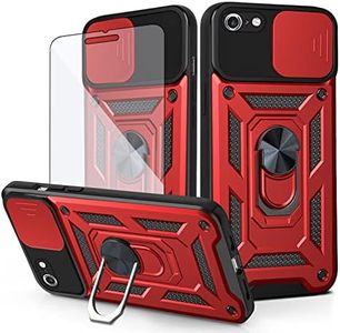 Asuwish Phone Case for iPhone 6plus 6splus 6/6s Plus with Slide Camera Cover and Tempered Glass Screen Protector Hard Stand Ring Holder Cell iPhone6 6+ iPhone6s 6s+ i 6P 6a S Six iPhone6splus Red