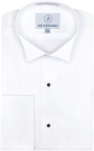 Sir Gregory Men's Regular Fit Tuxedo Shirt 100% Cotton Wing Collar French Cuff 1/4 Inch Pleat, White, 19.5" Neck 34"-35" Sleeve