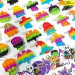 Halloween Party Favors for Kids - 30pcs Halloween Mini Push Pop Keychain Fidget Toys Ghost Pumpkin Witch Hat with Tags for Kids Halloween Gifts Goodies Bag Fillers